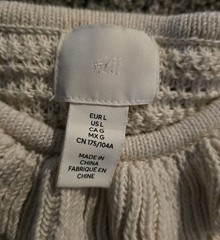 H&M Cream Flounce Crochet Knit Crop Top Flutter Sleeve Boho Cottagecore Sz L EUC