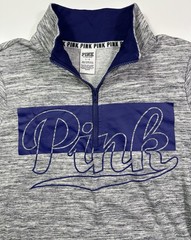 PINK Victoria’s Secret Quarter Zip Pullover Womens L Gray Blue Logo