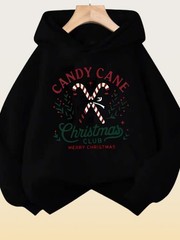 A Women’s Vibrant Red Christmas Graphic Hooded Sweatshirt-Machine wash ◇