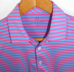 RENWICK Periwinkle Blue Pink Stripe Performance L/S Polo Golf Pickleball Medium