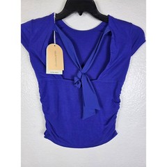 Blogilates Love Story Cap Sleeve Ruched Tie Back Top Royal Blue Size XS