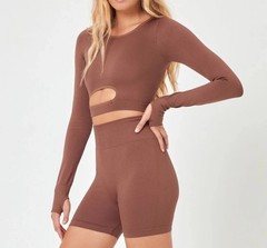 L Space “In the Zone” Brown Seamless Ribbed Workout Shorts Size Medium Large NWT