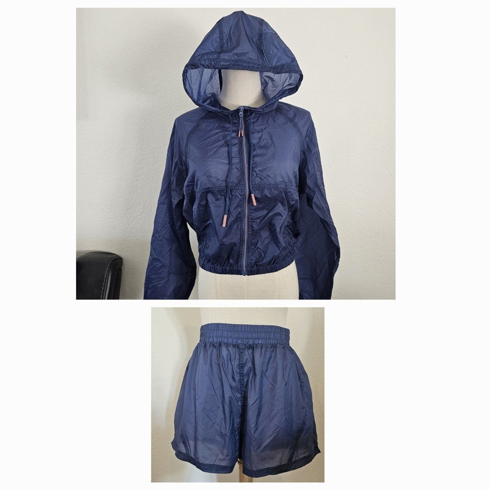 L*Space Set Flyaway Lightweight Nylon Windbreaker Jacket/Fanny Pack + Shorts S