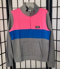 VICTORIA’S SECRET PINK GRAY BLUE LOGO QUARTER ZIP MOCK NECK PULLOVER SWEATSHIRT