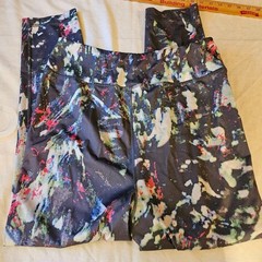 Vogo Womens Athletic Pants Large Leggings Gray Pink Blue White Galactic Design