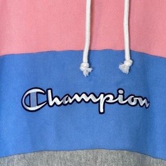 Champion Womens Reverse Weave Colorblock Cropped Hoodie Size M Pink Gray Blue