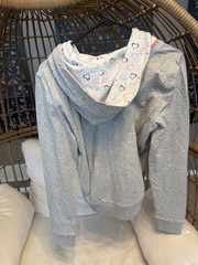 Le Tigre Gray with Pink Blue White Lining Heart Hoodie Size Large