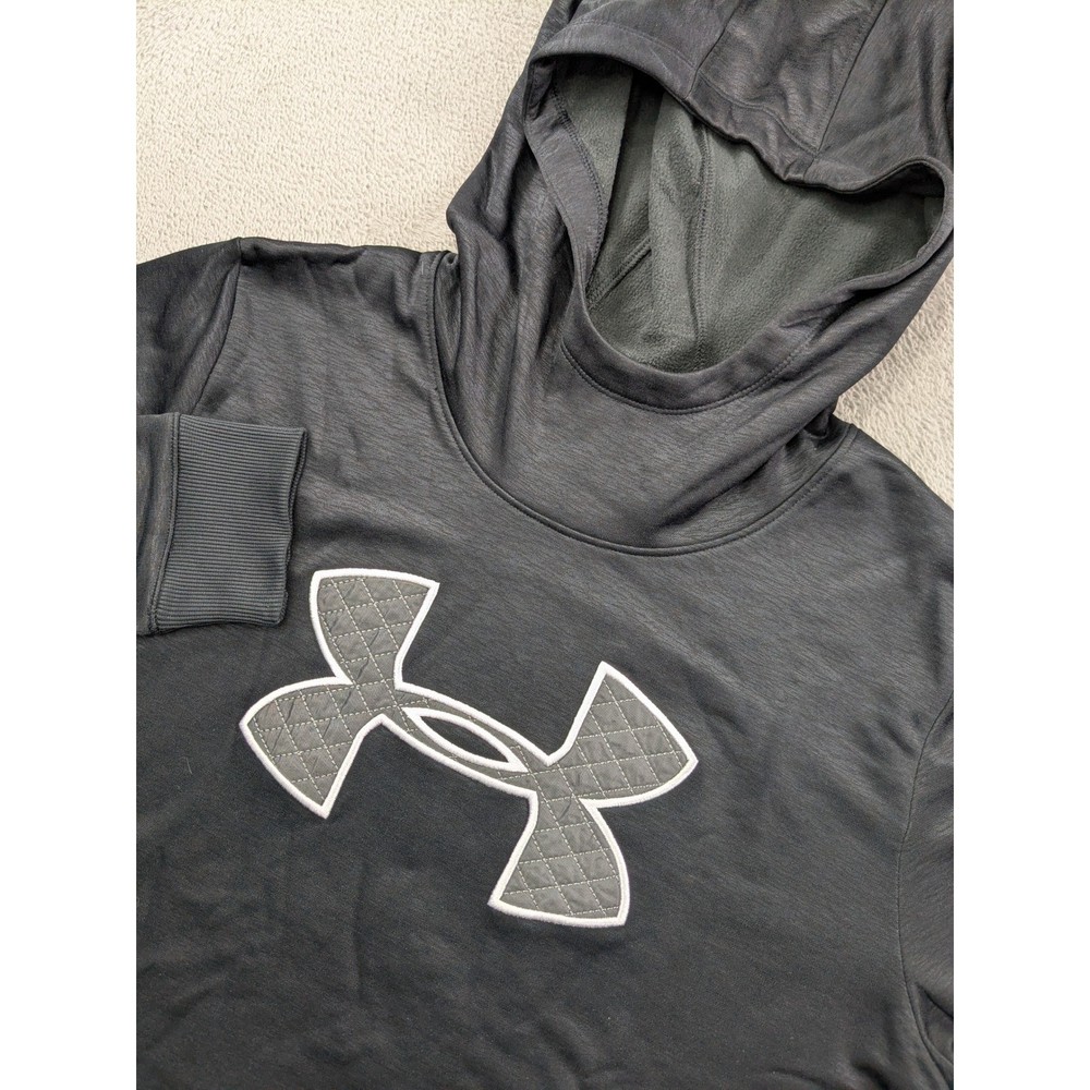 Under Armour Womens ColdGear Hoodie Gray Quilted Logo Pullover XL 1317891-001
