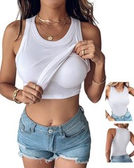 CHICME Women Built in Bra Tank Tops Sleeveless Casual Shirts Racerback Ribbed