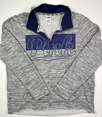 PINK Victoria’s Secret Quarter Zip Pullover Womens L Gray Blue Logo