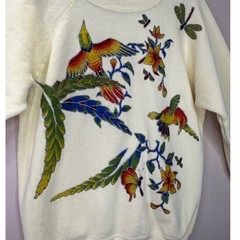Vintage Hanes Her Way Sweatshirt L Yellow Tropical Bird Butterfly Glitter USA
