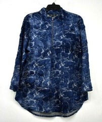 Boho Chic Women Blue Long Sleeve 1/4 Zip Stretch Pullover Casual Sweatshirts XL