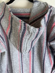 Original Senor Lopez Gray Pink Blue Striped Hoodie Pockets Drawstring L NWOT