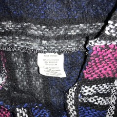 Mexican Baja knit Dark Pink Blue Hippie Hoodie size L pocket acrylic blend