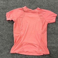 Nike Athletic Shirt Womens Size S Coral Pink Fit Tight Mesh Panel Short Sleeve
