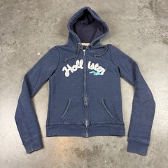 Hollister Hoodie Womens Small Blue Broken Zipper Surfer Girl Beach Preowned
