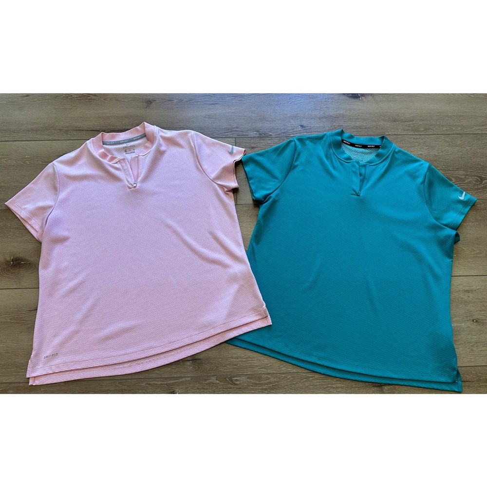 Women’s Lot of 2 Nike Golf Zip Up Polo Shirts Size XXL Coral & Teal Green