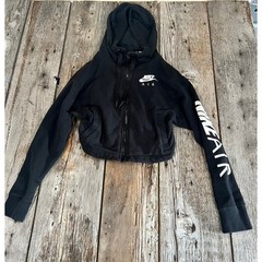 Nike Air Womens Cropped Full Zip Hoodie Black White Logo Sweatshirt XS