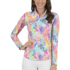 NWT Ladies IBKUL LESSIE WHITE MULTI Long Sleeve Mock Golf Shirt S M L XL XXL
