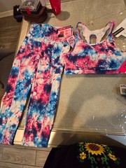 D’Yuki 2 piece workout set pink/blue/white tie dye,tummy control, butt sculpt…