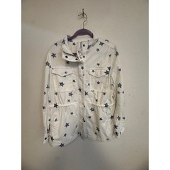 Style & Co NWT Large White Star Print Field Jacket Utility Military Snap Zip