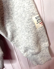 Russell Womens HOODIE S Heather Gray Embroidered Logo Quilted Pocket NEW