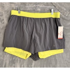 Hannah H2 Performance Shorts Women XL Grey Citron Layered Running Athletic New