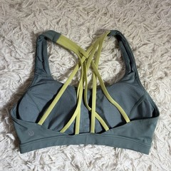 lululemon Gray/Green Strappy Crossback Sports Bra Size 6 Wireless Stretch