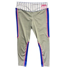 Material Girl Active Leggings Play Ball Baseball Stripe Waist Gray Blue Pink L