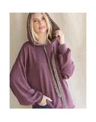 7th Ray Boutique Purple Cheetah Print Hooded Sweatshirt Size 1X