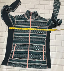 Kari Traa Olga Fleece Size Large Inca Print Zip Pockets Full Zip Gray Blue Pink