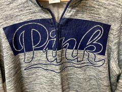 Pink gray and blue quarter zip pullover with kangaroo pocket size M