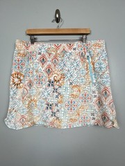 T by Talbots orange & aqua print cotton spandex knit pullon skort, 2X.