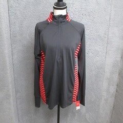 Hannah Shirt Womens XL Black Orange Stripe 1/4 Zip Mock Neck Long Sleeve Running