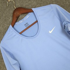 Nike Pro Dri-FIT Womens Large Light Blue Long Sleeve Scoop Neck Athletic Shirt