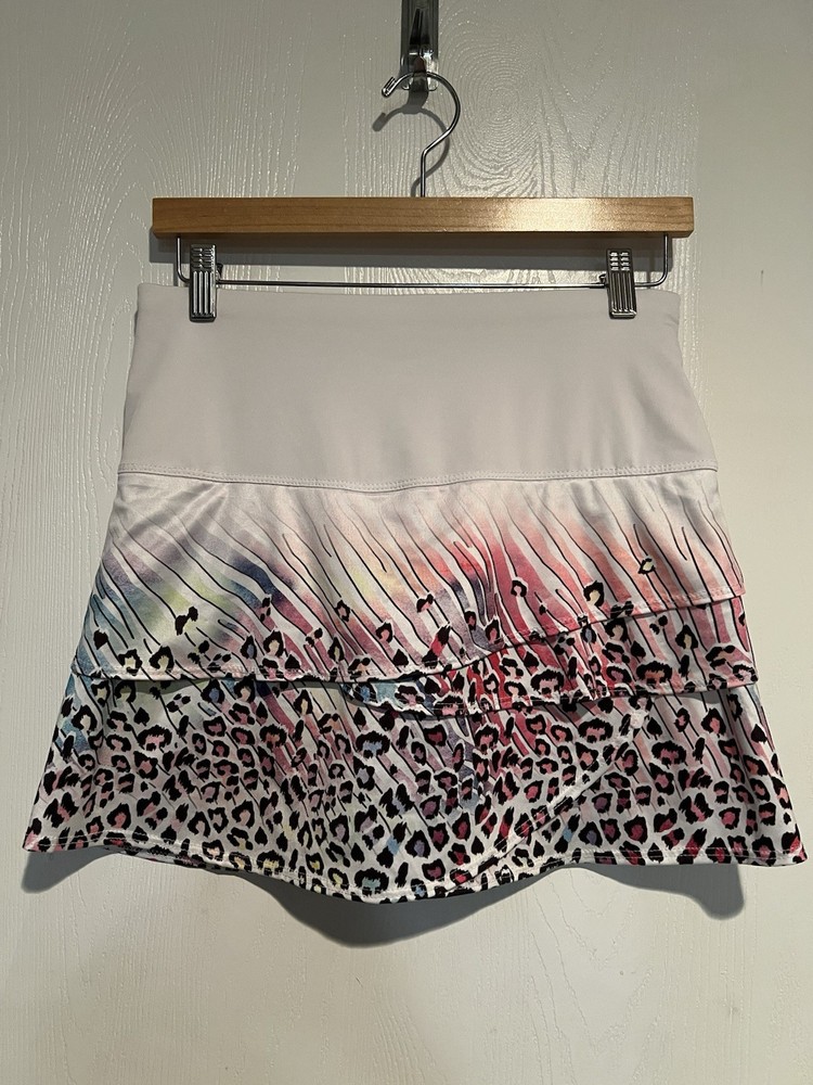 Lucky In Love White Pink Blue Cheetah print tennis Golf skirt Women Sz S (4-6)