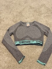 Gymshark Women’s Cropped Long Sleeve Top S Gray/Green Crew Neck Stretch