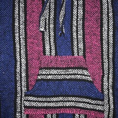 Mexican Baja knit Dark Pink Blue Hippie Hoodie size L pocket acrylic blend