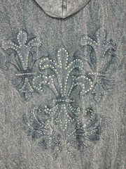 American Age Y2K Rhinestone Embroidered Fleur De Lis Hoodie Gray Speckled Zip Up