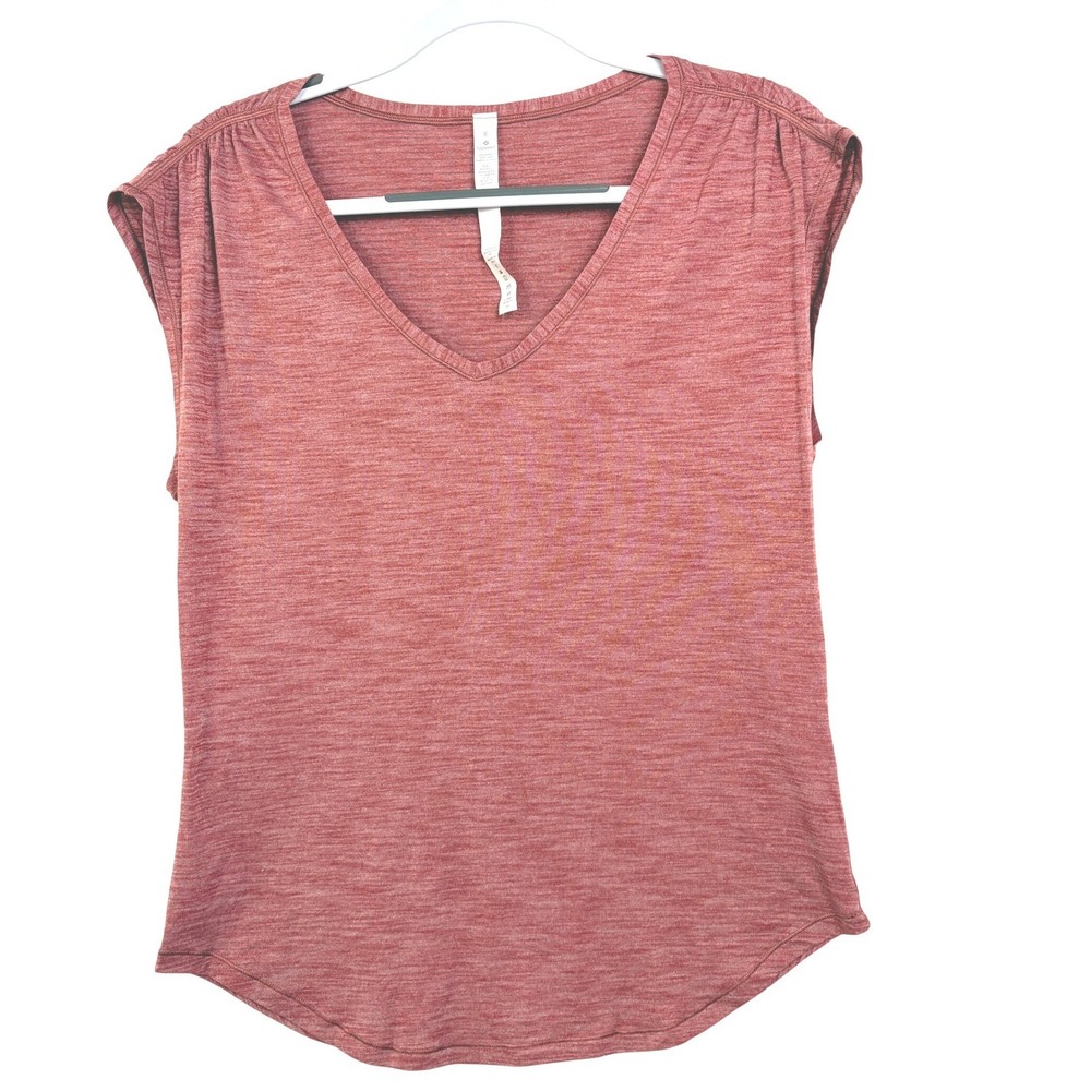Lululemon V-Neck Cap Sleeve Top Size 8 Heathered Rose Red Pink Activewear