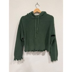 RtA Marvin Knit Distressed Dark Green Beachy Hoodie – XXS