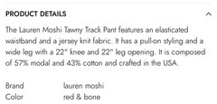 Lauren Moshi Tawny Stars Red White Wide-Leg Cotton Modal Track Pants M $163