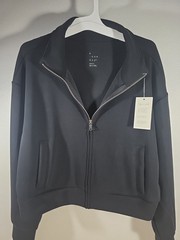 Women’s A New Day Black Sandwash Cropped Full-Zip Sweatshirt Jacket Size Medium