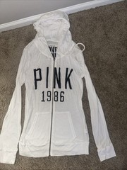 white Victoria’s Secret PINK full-zip hoodie 1986 SIZE – S