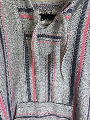 Original Senor Lopez Gray Pink Blue Striped Hoodie Pockets Drawstring L NWOT