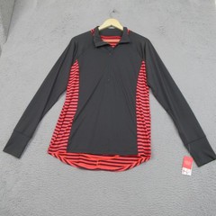 Hannah Shirt Womens XL Black Orange Stripe 1/4 Zip Mock Neck Long Sleeve Running