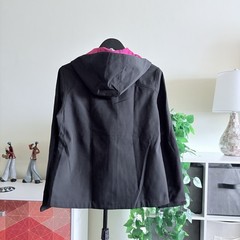 FREE TECH Women Hooded Softshell Windbreaker Jacket Black/Pink Zip M (8-10)
