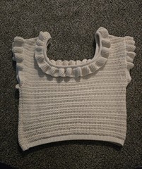 H&M Cream Flounce Crochet Knit Crop Top Flutter Sleeve Boho Cottagecore Sz L EUC