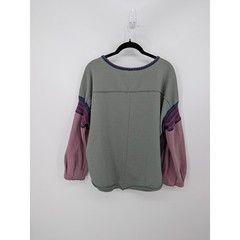 Natural Life Sweatshirt Women S/M Green Pink Colorblock Boho Knit Colorful Artsy