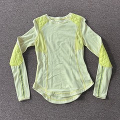 Lululemon Lime Green Striped Long Sleeve Running Top Quilted Elbow Patches